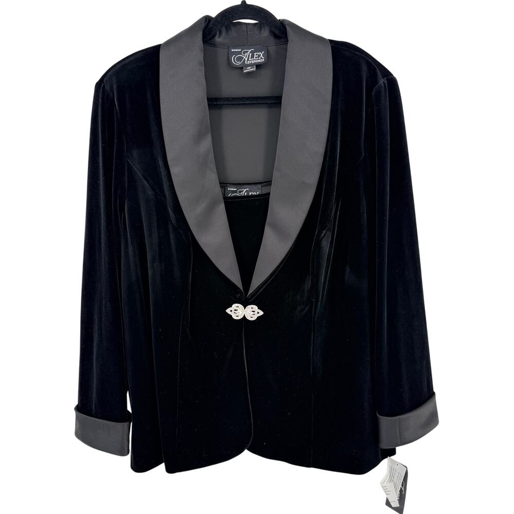 Alex Evenings Velvet Two-Piece Jacket Tank Top Set Plus Size 2X Black Rhinestone